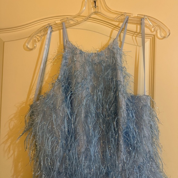 BCBGMAXAZRIA Short Feathered Evening Dress in Ethereal Blue - Picture 12 of 13